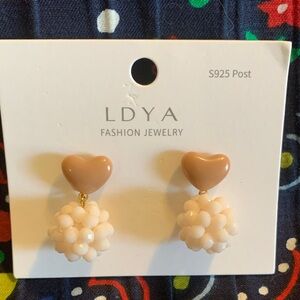 Heart and Floral Earrings - Cream and Tan S925 Post NWT